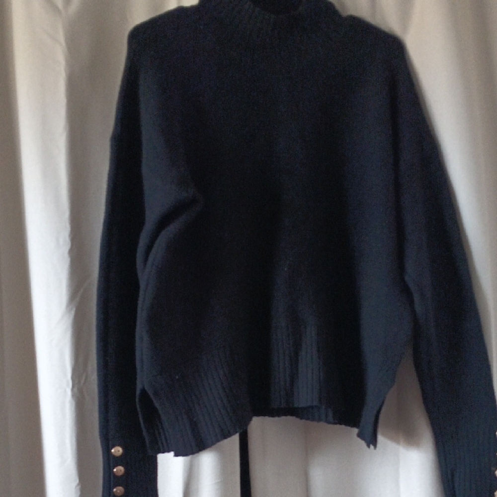 Cyrus Midnight Black Turtleneck Sweater with Gold Buttons